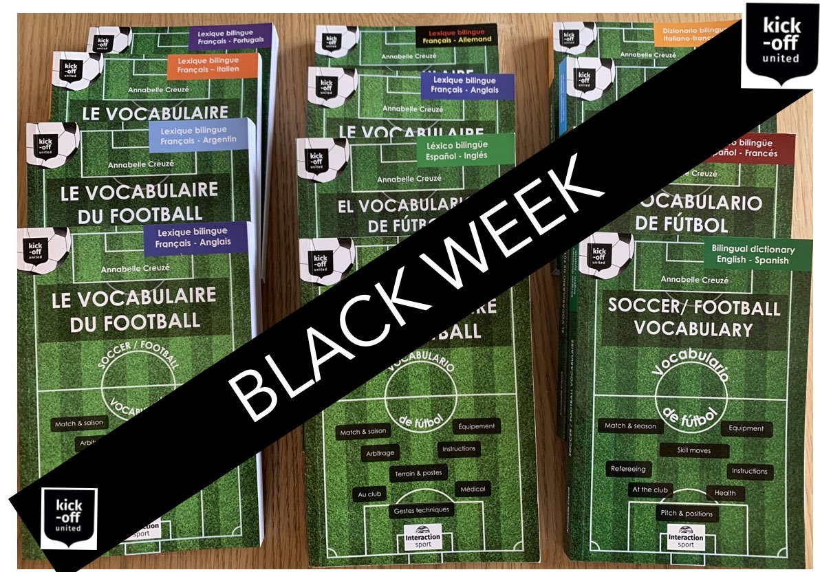 Bonjour à tous!
La #Blackweek Kick-Off United commence aujourd'hui jusqu'à samedi (25/11) 
Profite de -20% par lexique bilingue au choix 🇫🇷🇬🇧🇪🇸🇮🇹🇵🇹🇩🇪🇦🇷
🔥dans la limite des stocks dispo
Passe ta commande 👉 kickoffunited.com
Avec le code promo : 3TSK2UY7
Très bonne journée