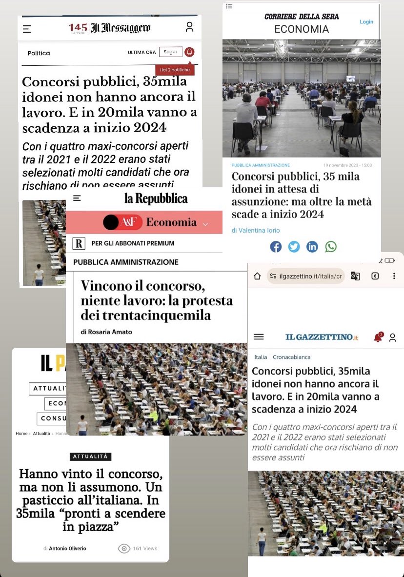 Tutti i principali quotidiani riportano la necessità di assumere tutti gli idonei dei concorsi Unici. Scorrimento integrale delle graduatorie. Ci ascolti <a href="/Paolo_Zangrillo/">Paolo Zangrillo</a> 
<a href="/FunzPub/">Dipartimento della funzione pubblica</a> 
<a href="/GiorgiaMeloni/">Giorgia Meloni</a> 
#idoneicufa
