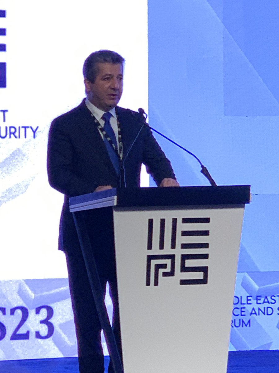 honarissa's tweet photo. Prime Minister @masrourbarzani during his welcoming remarks at #MEPS23: "A rapidly warming planet will have cruel implications for our part of the world, fuelling food insecurity, water scarcity and mass migration." https://t.co/I4OJmDoWRK