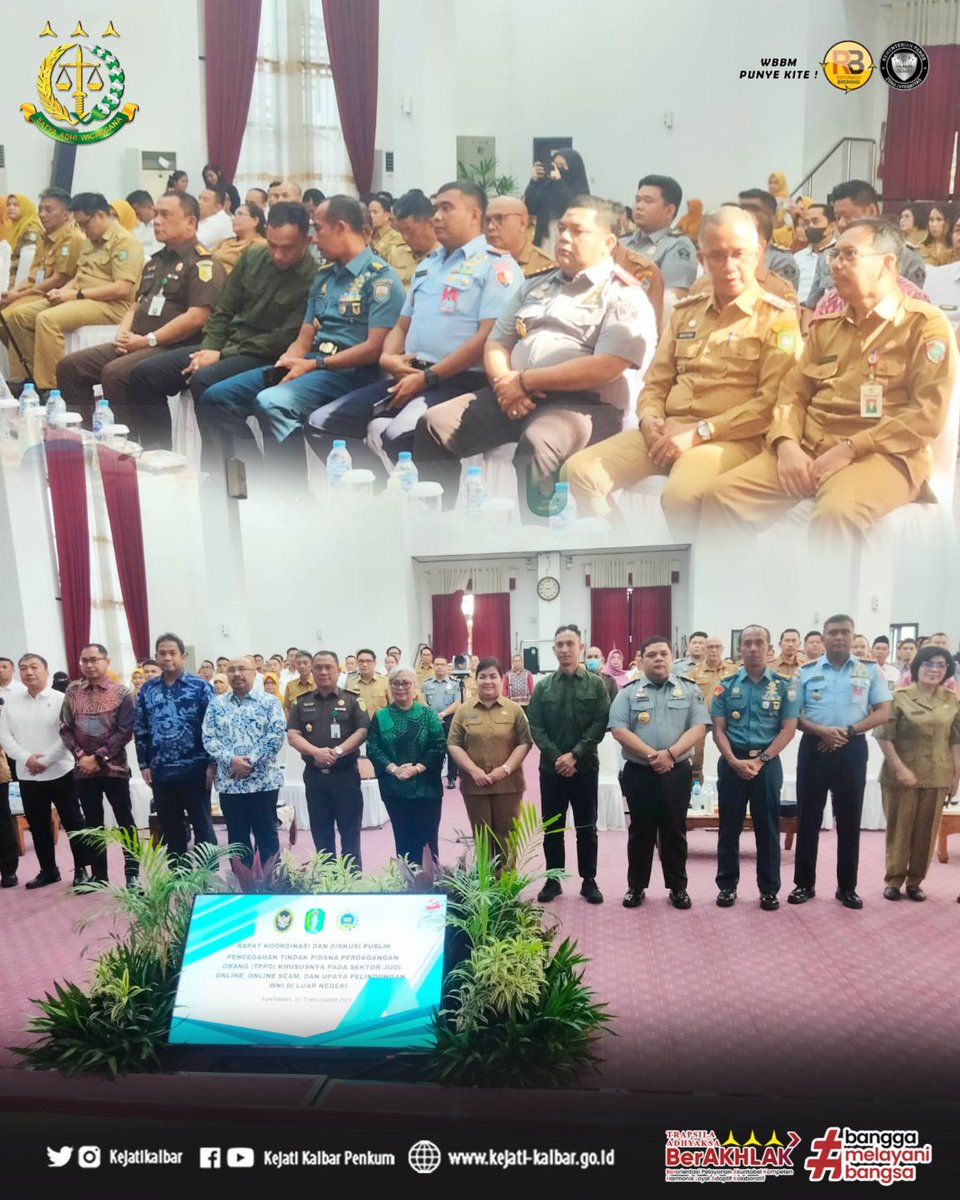 KejatiK's tweet photo. Pada hari Senin, 20 November 2023, bertempat di Balai Petitih Kantor Gubernur Kalbar, Kajati Kalbar yang diwakili Asisten Intelijen Kejati Kalbar Taliwondo, SH, MH, menghadiri Rapat Koordinasi Pencegahan Tindak Pidana Perdagangan Orang (TPPO) Provinsi Kalimantan Barat. https://t.co/pM8xiX8DRO