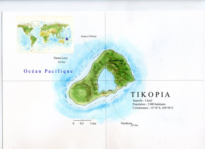 #30DayMapChallenge jour 20 : outdoors
Tikopia (îles Salomon). Même en zoomant très fort sur Google Maps, pas la moindre route, ni hôtel, ni relais internet ni bar lounge sur cette île qui propose un autre modèle de survie pour le futur