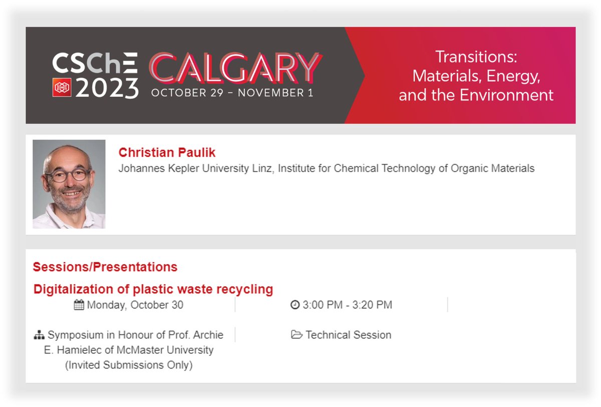 chase_center_at's tweet photo. GREETINGS FROM CANADA: Our Scientific Director Christian Paulik, also Head of the Institute for Chemical Technology of Organic Materials at the @jkulinz , was at the #CSChE in Calgary, to speak about new ways of dealing with plastic waste - well done, bien joué! https://t.co/pOlhiNpTOK