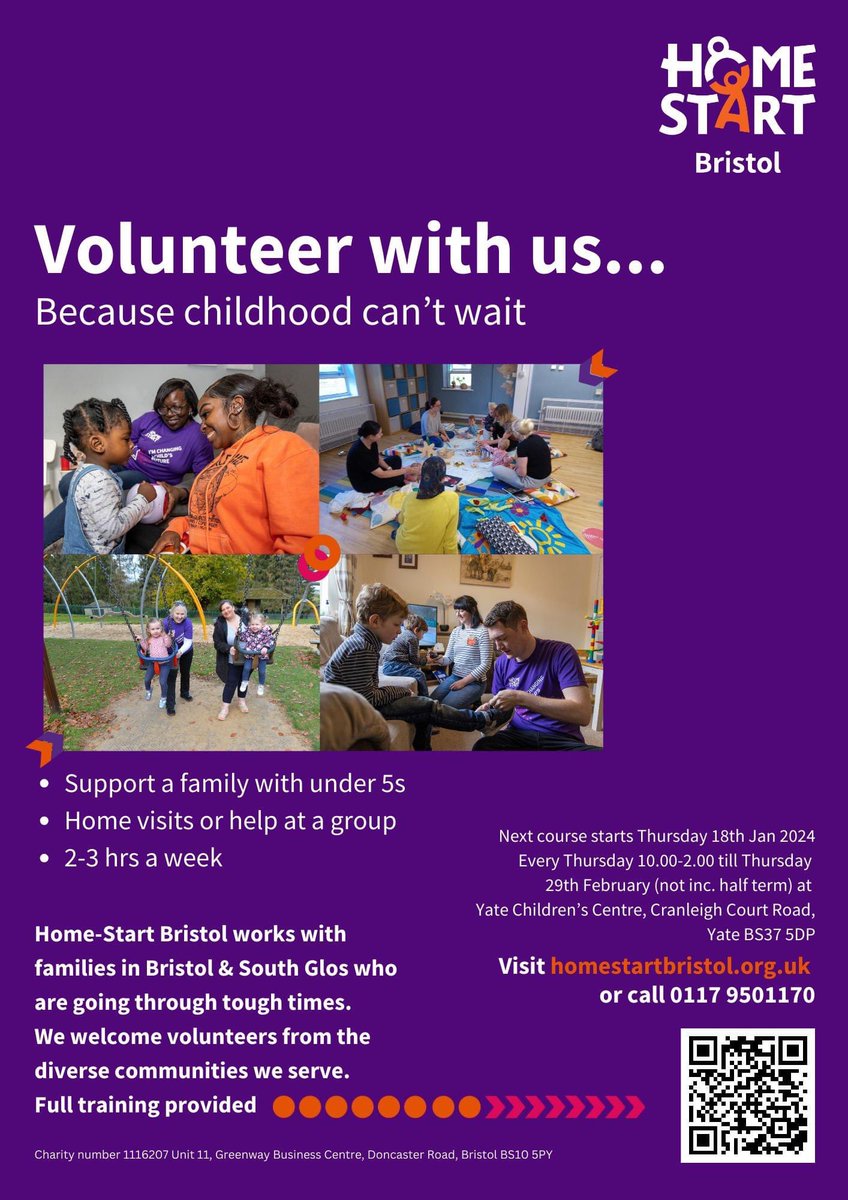 👉@HSBristol need volunteers to support families with under 5s across Bristol and South Glos. Please get in touch for more info - homestartbristol.org.uk. The next volunteer preparation course starts 18th January.