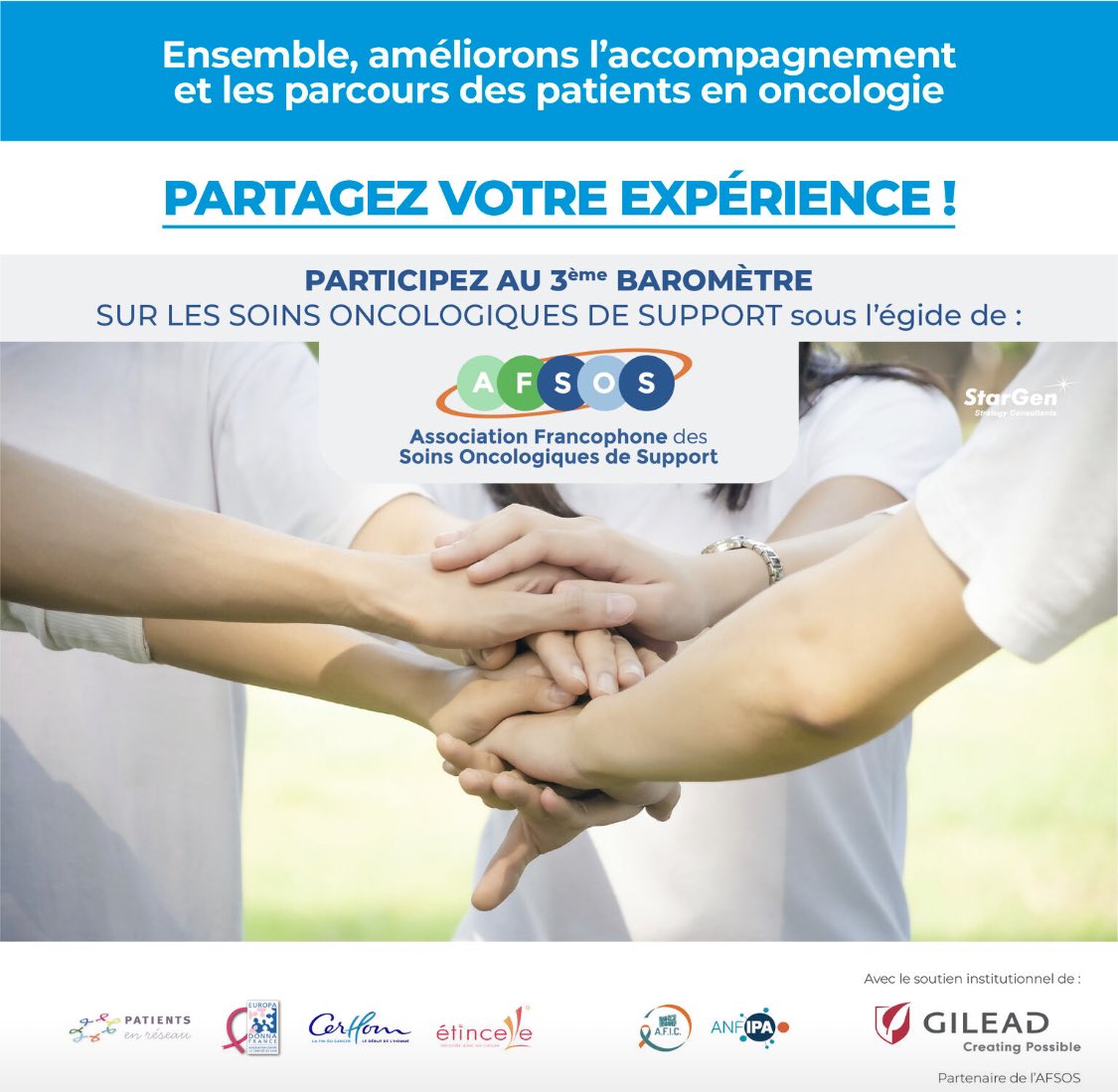 📣 Nous avons besoin de vous 🫵
Participez au 3ème Baromètre des #SoinsOncologiquesdeSupport ! 
Vous êtes ou vous avez été soigné(e) pour un #cancer : ensemble, améliorons l’accompagnement et les parcours des patients en oncologie
Pour répondre: barometreafsos.limesurvey.net/882176?lang=fr
#afsos