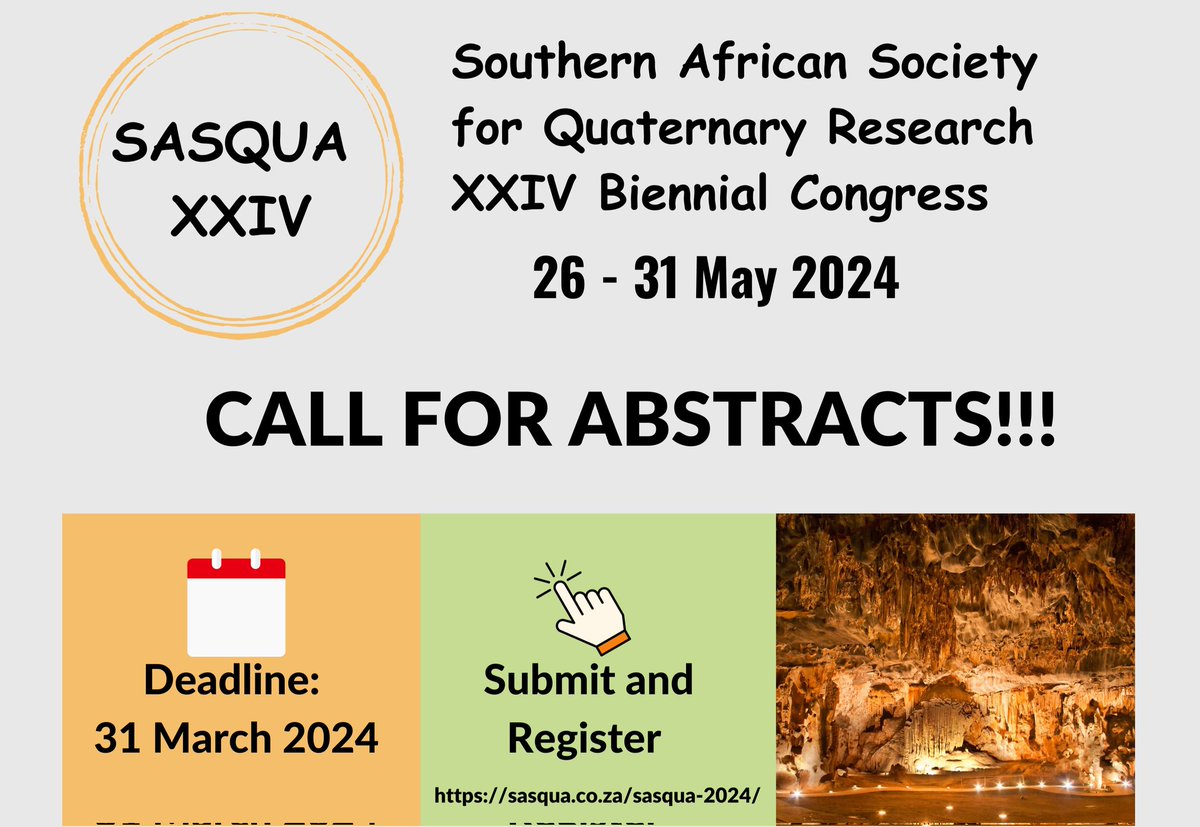 SASQUA1's tweet photo. Call for abstracts and registration now open!
Click the link below to register: https://t.co/lSRJE0N8HV
#SASQUA_XXIV
#boomplaas #congress #abstracts https://t.co/Oti1XZNWvW