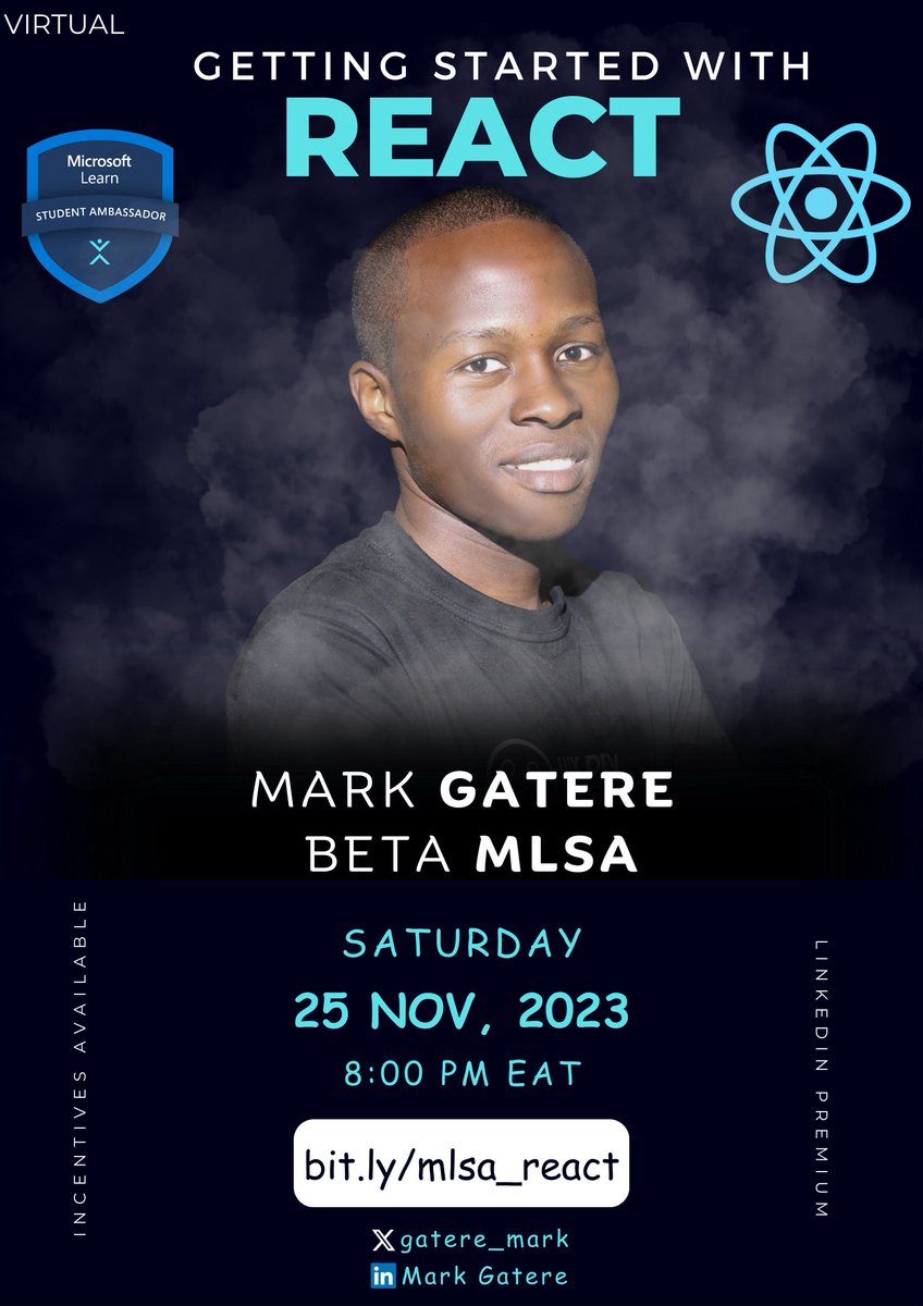 Join me on an exciting virtual session, where we will delve into the fundamentals of React , one of the most powerful and widely used JavaScript libraries for building user interfaces

Date: November 25, 2023
Time: 8:00PM EAT
More details and Registration: bit.ly/mlsa_react