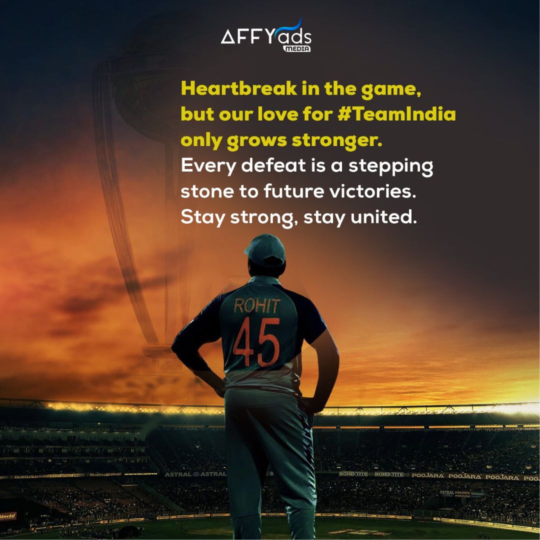 affyadsmedia's tweet photo. Amidst the heartbreak on the field, our love for #TeamIndia stands unwavering. 💙🏏 Every defeat, a stepping stone; every setback, a setup for the triumphs that lie ahead. Stay strong, stay united! 🇮🇳💔🌟
.
.
.
#worldcup2023 #worldcup #teamindia #india #bleedblue #victory #ausvsindia #australia #affyadsmedia #digitalmarketing #winners #cricket #iccworldcup #icc