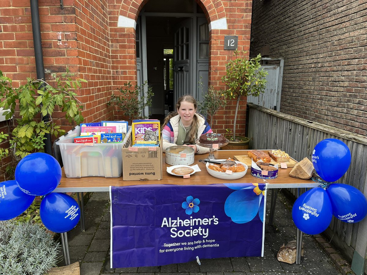 Very proud of our youngest who asked if she could raise some money for <a href="/alzheimerssoc/">Alzheimer's Society</a> after loosing her grandad recently 😢. She planned a successful driveway cake and book sale yesterday and raised £120 💛💙.