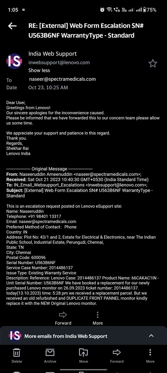 naseeruddin19's tweet photo. ticket number: 2014486137. today(13.10.2023) time: 5:28 pm
But we received an old refurbished and DUPLICATE FRONT PANNEL monitor  
kindly replace it with the NEW Original Lenovo monitor.
@Lenovo_in
@Lenovo
we don't expect this much poor service support for Lenovo https://t.co/FBNnHTVUf2