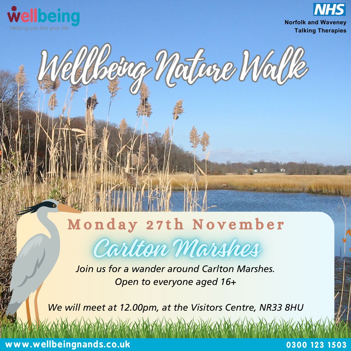 ▶ Wellbeing Nature Walk - Carlton Marshes 

Our socials team host all of our events, including the Wellbeing Walks. You will see them with a smile ready to greet you, no matter what the weather! 

Everyone is very welcome 💚

To find out more, visit: wellbeingnands.co.uk/norfolk/commun…