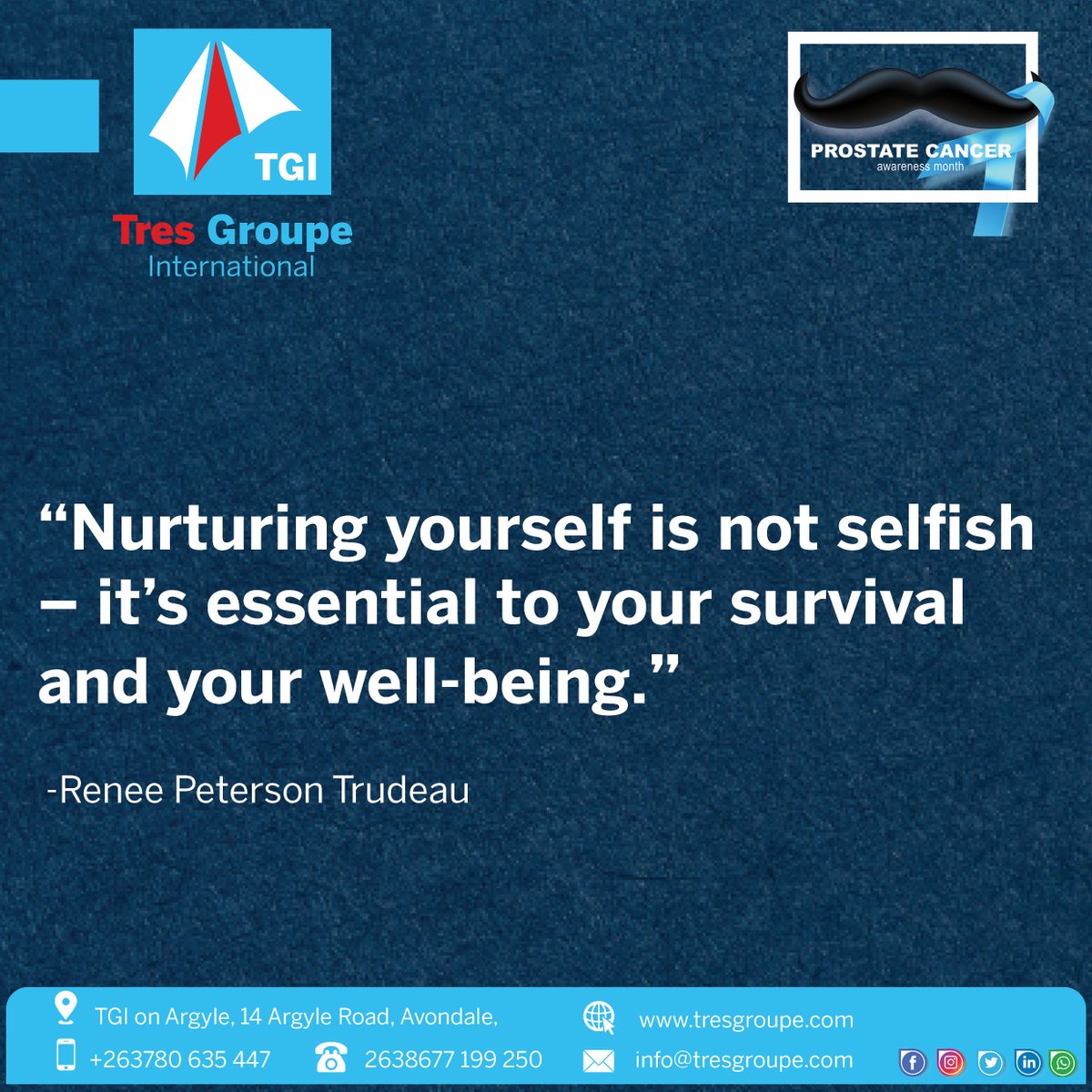 tresgroupeintl's tweet photo. “Nurturing yourself is not selfish – it’s essential to your survival and your well-being.” -Renee Peterson Trudeau.
#evolutionaryinnovation #tgination #Movember #MensHealth #GrowAMo #SuicidePrevention #ProstateCancerAwareness #MentalHealthMatters https://t.co/QS8lZ2VSg2