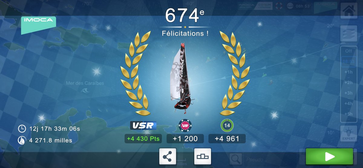 #TJV2023VR Arrivé cette nuit 674° en 12j 17h 33m 6s <a href="/VirtualRegatta/">Virtual Regatta</a> @TransatJV #TransatJV2023 #IMOCA