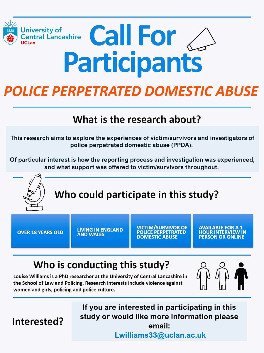 A very good friend of mine is conducting important research into police-perpertrated domestic abuse. Please share with your network, contact details are on the poster, thanks.
