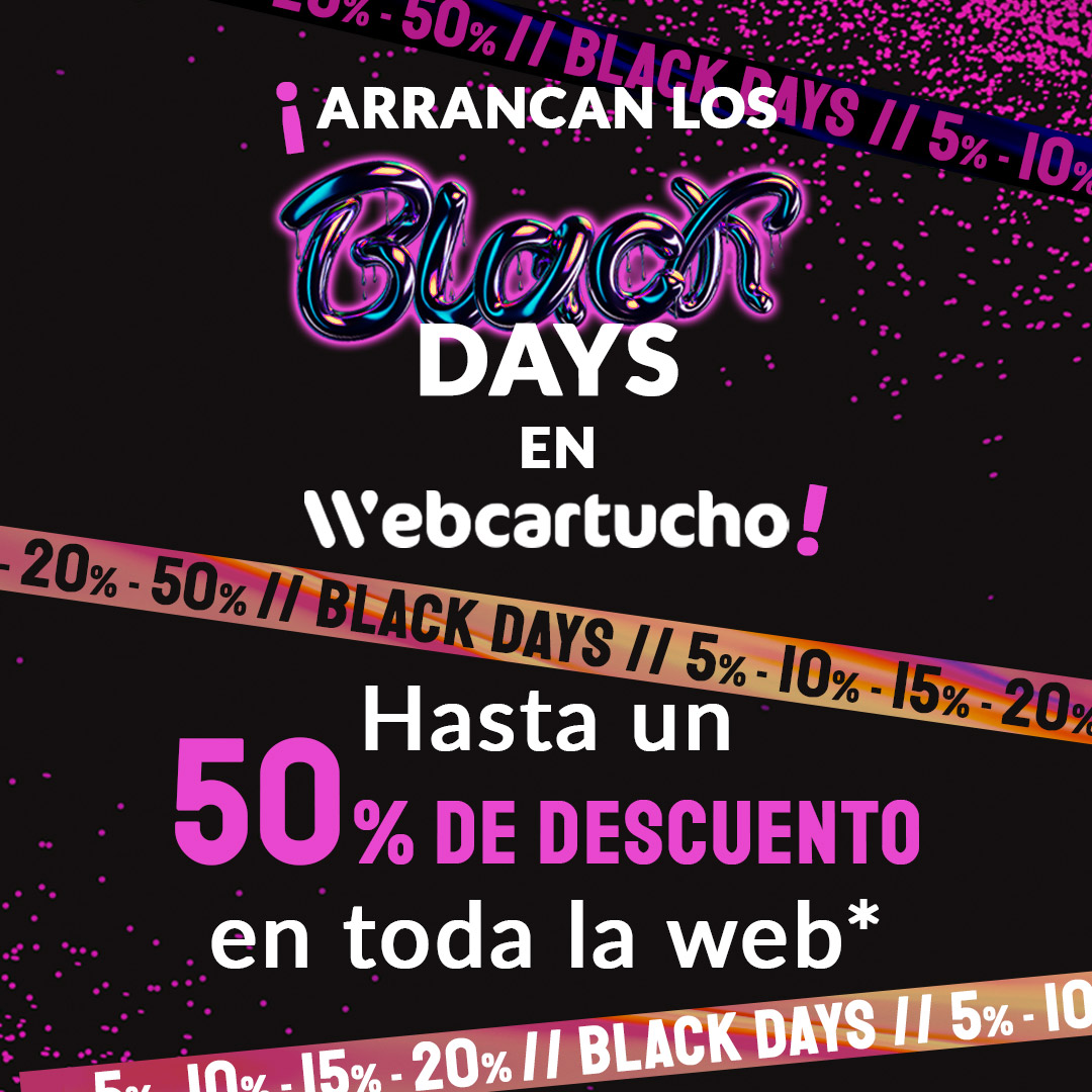 Webcartucho's tweet photo. 😎 No podíamos no sumarnos a la fiesta. 😎 
¡Hasta un 50% de descuento en TODA la web*! Los Black Days llegan a Webcartucho. 🎉
*Promoción no aplicable en productos originales y folios.
⏰ ¡Solo hasta el 27/11/2023 a las 23:59h! ⏰
👉 https://t.co/hiXrGSDBT0 https://t.co/KJHjLR4UAv