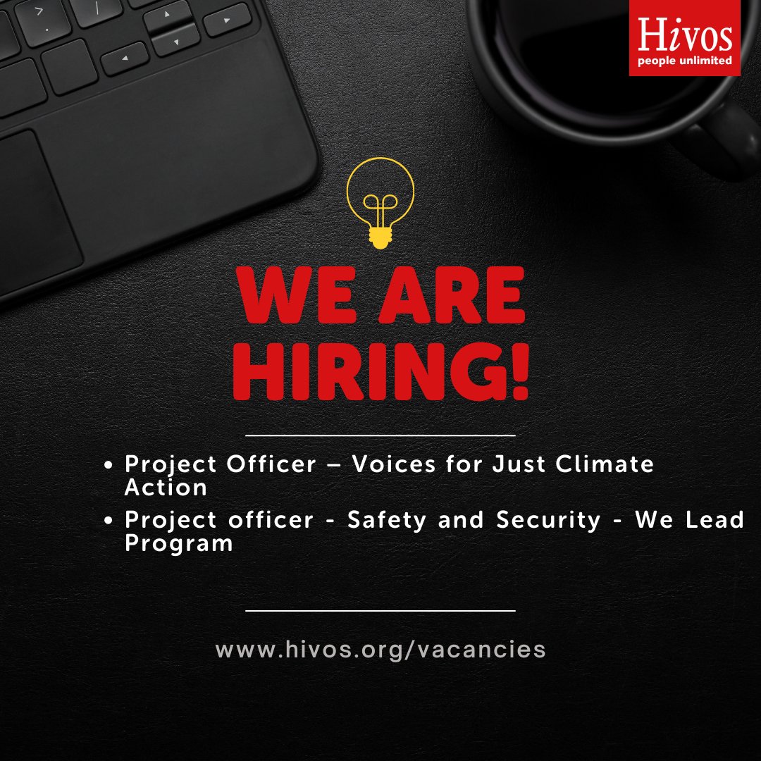 We are Looking for you!  #JobAlert #Vacancy #Jobs 

📌Project Officer – Voices for Just Climate Action: Deadline ~ Nov 30, 2023  

📌Project Officer Safety and Security – We Lead program: Deadline ~Nov 29, 2023

Read more and apply here👉hivos.org/about-hivos/va…
