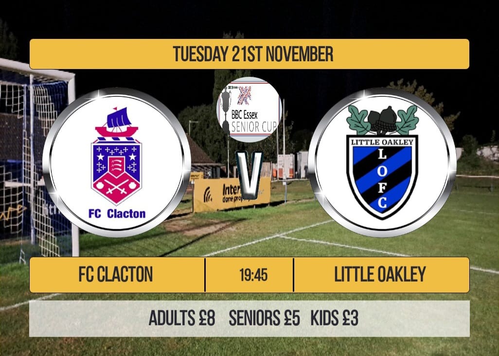 🔜 The Seasiders take on @LittleOakleyFC for a place in the last 16 of the BBC Essex Senior Cup tomorrow evening - please join us for this big game under the lights!
