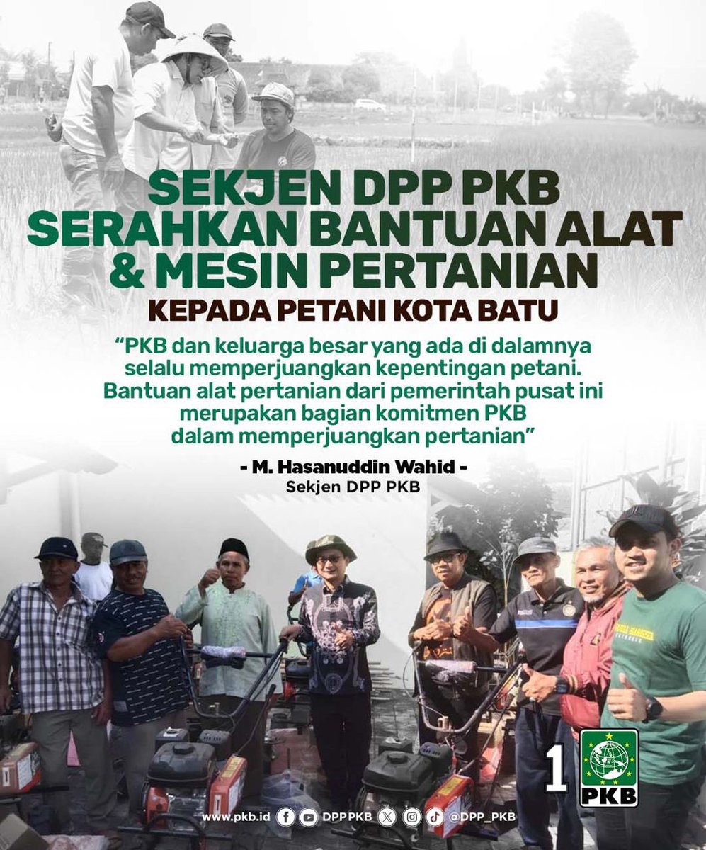 DPP_PKB's tweet photo. Sekjen DPP PKB, Hasanudin Wahid @EmHasanuddin menyerahkan seperangkat bantuan Alat dan Mesin Pertanian (Alsintan) kepada Petani.
#PKBBerbagi
#PKBPeduli https://t.co/vSdfesmf8I