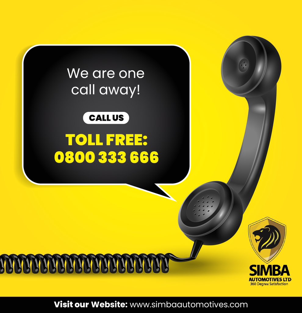 SimbaAutomotiv1's tweet image. Your Solution is Just a Call Away! ☎️

When you need assistance, remember that we're here for you. Reach out to us anytime, anywhere, at our toll-free number: 0800 333 666. #CustomerSupport #AlwaysHere #CallUsNow