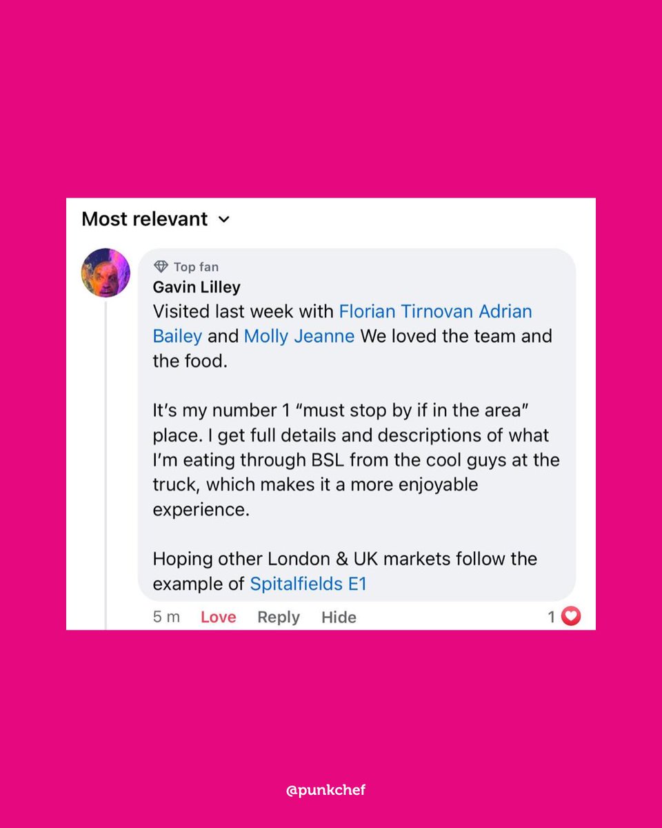 punkchefuk's tweet photo. 🩷 Feeling the love from our incredible customers, like Gavin Lilley and his pals! 🙌 Deaf-owned and proud, we're not just serving delicious food – we're enhancing your experiences with full BSL descriptions. Punk Chef: where great taste meets inclusion! 🩷🤘🏼

https://t.co/rW0I7TfcrF

#InclusiveBusiness #SpitalfieldsE1 #DeafBusiness #PunkChef #InclusiveBusiness #Spitalfields #London #EastLondon #SpitalfieldsMarket #Shoreditch #BrickLane #LondonLife #StreetFood #ThingsToDoInLondon #LiverpoolStreet #LondonFoodie #OldSpitalfieldsMarket #FoodArt #LondonFood #ThingsToDo #Hackney #CityOfLondon #EastEnd #EastLondonFood #Artist #Vintage #VisitLondon #LondonEats #EastLondonLife #Foodie