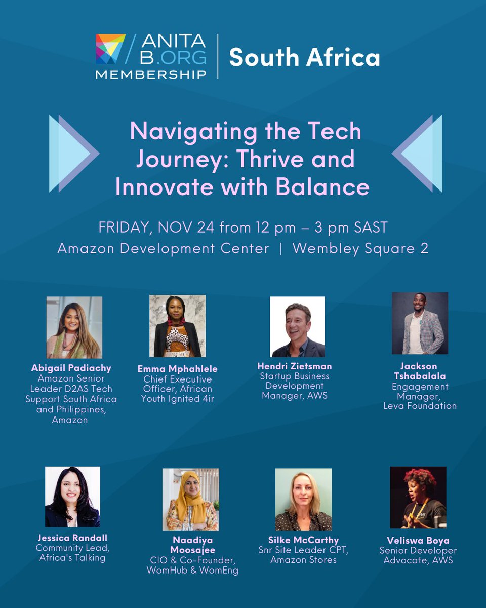 NatashaGreen25's tweet photo. 🗓️ Join us on Nov. 24th for "Navigating the Tech Journey: Thrive and Innovate with Balance" – an inspiring event for tech enthusiasts. Gain insights, network, and ignite your innovation. 

RSVP: https://t.co/uESX7sM9X0

🌟 #TechEvent #capetown #SouthAfrica  @AnitaB_org https://t.co/0ip97qoOoG