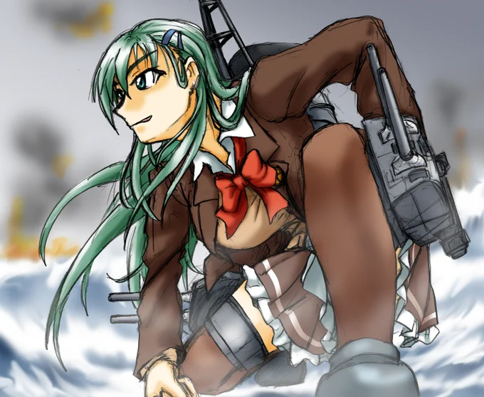 #鈴谷進水日 ということで再掲で。 ワンドロに参加するべきなんだろうけれども、今ちょっと。ガッツが足りない!