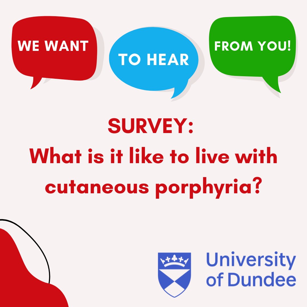 Do you have one of the skin porphyrias & 15-20 minutes to spare? @dundeeuni wants to hear from you! Help improve care for #Porphyria by taking part in this important survey: dundee.onlinesurveys.ac.uk/living-with-cu… @UnitedPorphAssc @PorphyriaCanada @Porphyria_Help @porphyria_news please share!