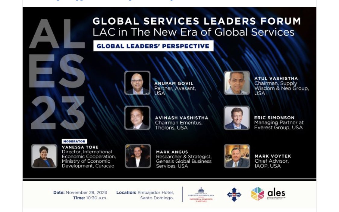 I'm excited to be part of this esteemed panel of distinguished thought leaders &amp; friends in Santo Domingo, Dominican Republic, where we will be engaging in insightful discussions about the latest trends in global business services.