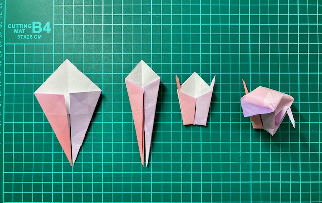 審『「雌鶴（めんづる）」の折り方を紹介するぜ！』 ①三角に折る ②