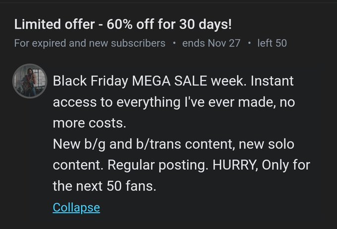 Some would say a $4 sale for a no PPV page is crazy. Instant access to everything I've made. Take advantage