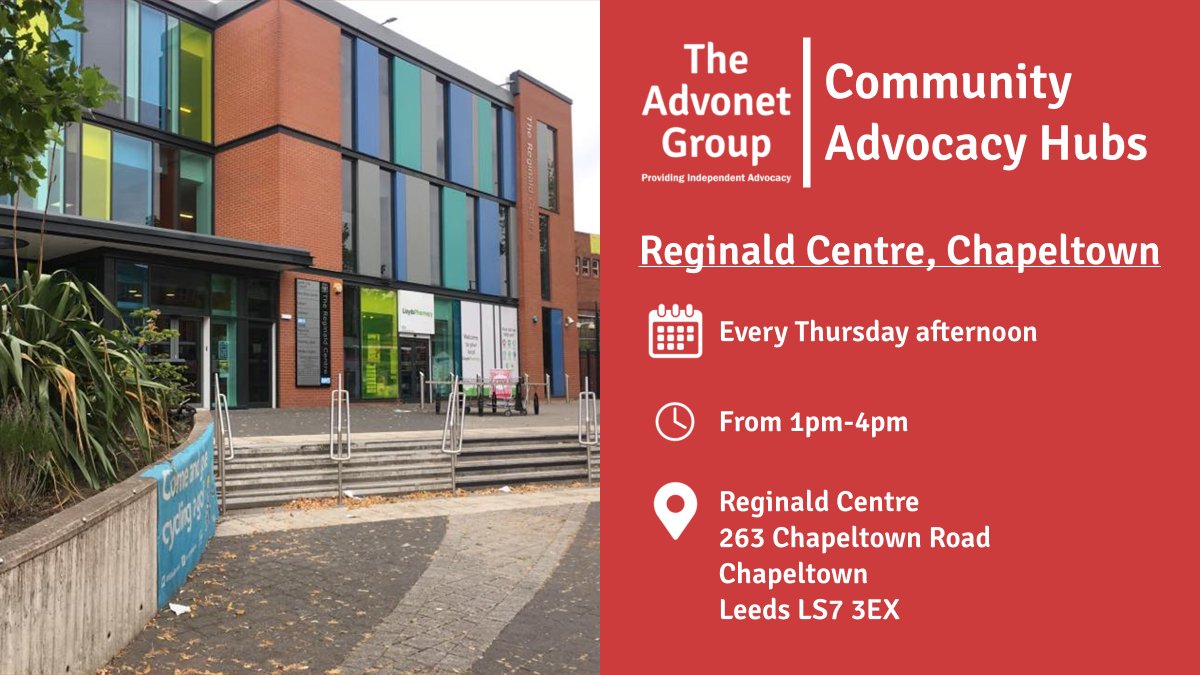 Please note that due to a staff away day, our scheduled Community #Advocacy Hub at the @ReginaldCentre next Thursday will be cancelled. We're open as usual this Thursday though - find out more about what we can offer here: advonet.org.uk/services/commu…