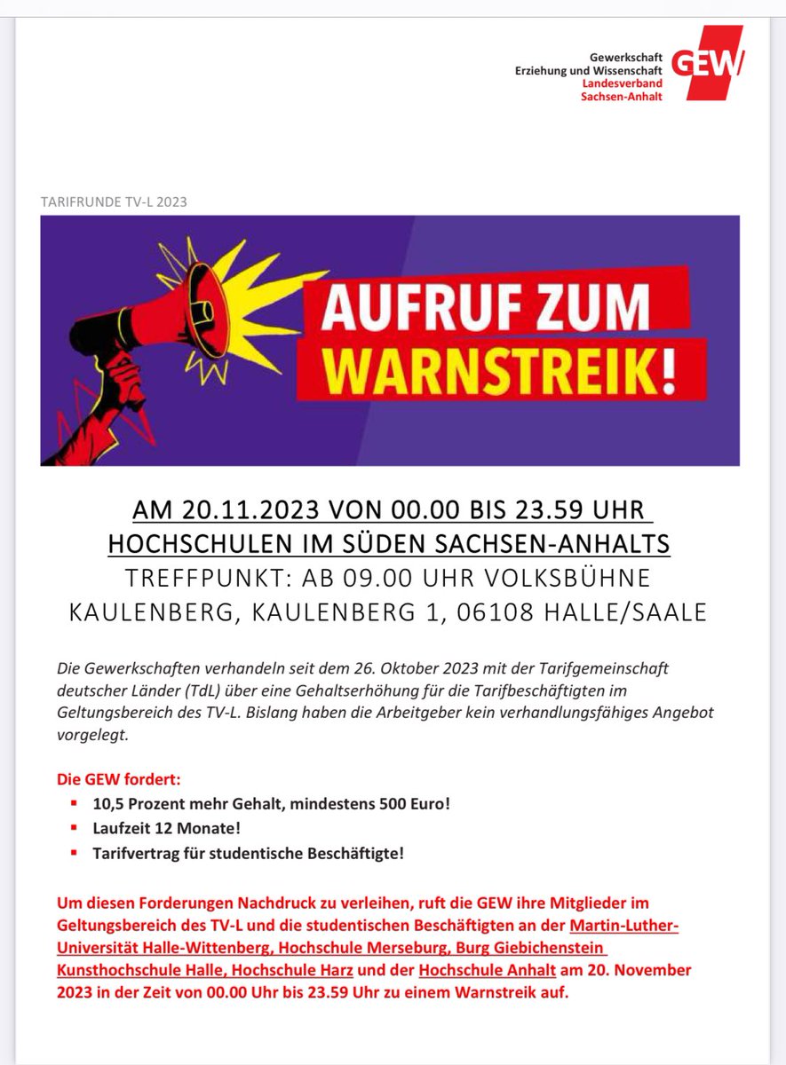 Viel los beim bundesweiten #Hochschulaktionstag von @GEW_S_A und @DGBSAN  auch in #Halle. Gut so! Wer noch vorbei kommen mag: am Stand der <a href="/DieLinkeHalle/">Die Linke Halle</a> gibt‘s heiße Suppe!