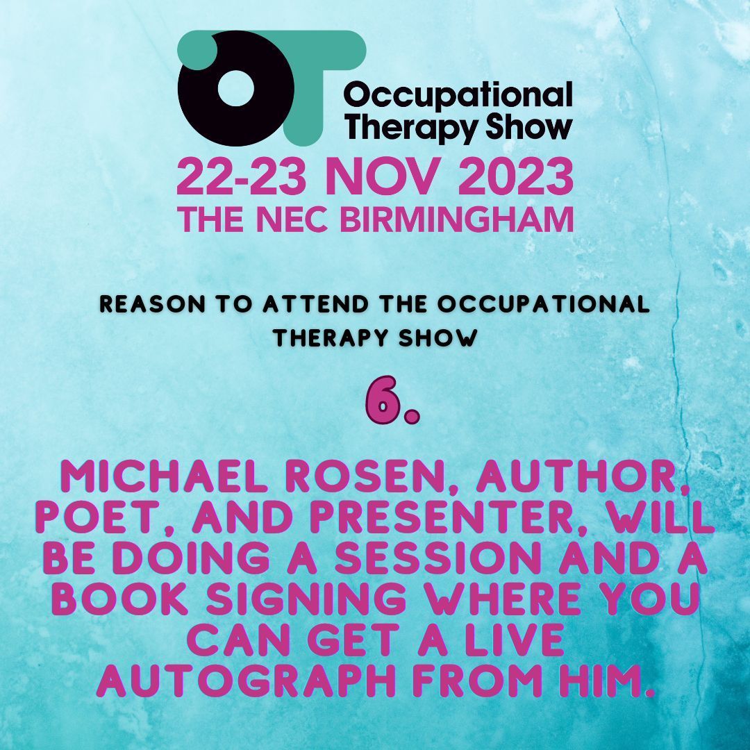 The Occupational Therapy Show is in 2 days. Reason no.6 – As you may have seen Michael Rosen will be at the OT Show to do a session and a book signing , don't miss the chance to meet him. Secure your FREE ticket today: buff.ly/44yj11L