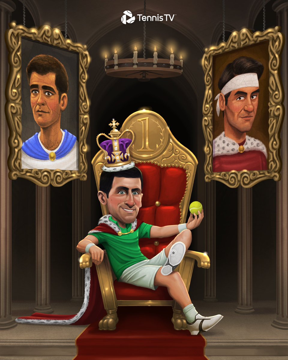 TennisTV's tweet photo. 400 WEEKS AT NO.1 &amp; COUNTING 👑 

@DjokerNole becomes the FIRST player to hit 400 weeks at the top of the rankings! 🔝 https://t.co/XxIcHqrrNy