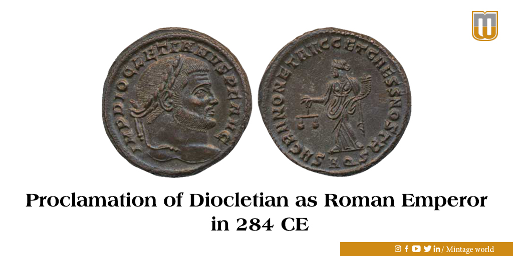 MintageWorld's tweet photo. On this day, in 284 CE, after the death of #Carinus at the #BattleoftheMargus, #Roman general #Diocletian was crowned #Emperor by armies of the East and Western forces.
#mintageworld #coins #numismatics #money https://t.co/N2NxsvHHVu