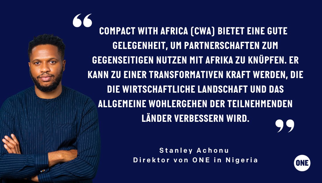 ONEDeutschland's tweet photo. Starke Kooperationen mit afrikanischen Ländern sind für alle beteiligten Länder sehr wichtig! 🌍

Heute findet der #G20-Investitionsgipfel 🗻 der #SAFRI statt. Neben dem @Bundeskanzler wird auch @ONEinNigeria Direktor @stan_achonu anwesend sein. #CompactWithAfrica #CWA https://t.co/L3KMXNAGGv