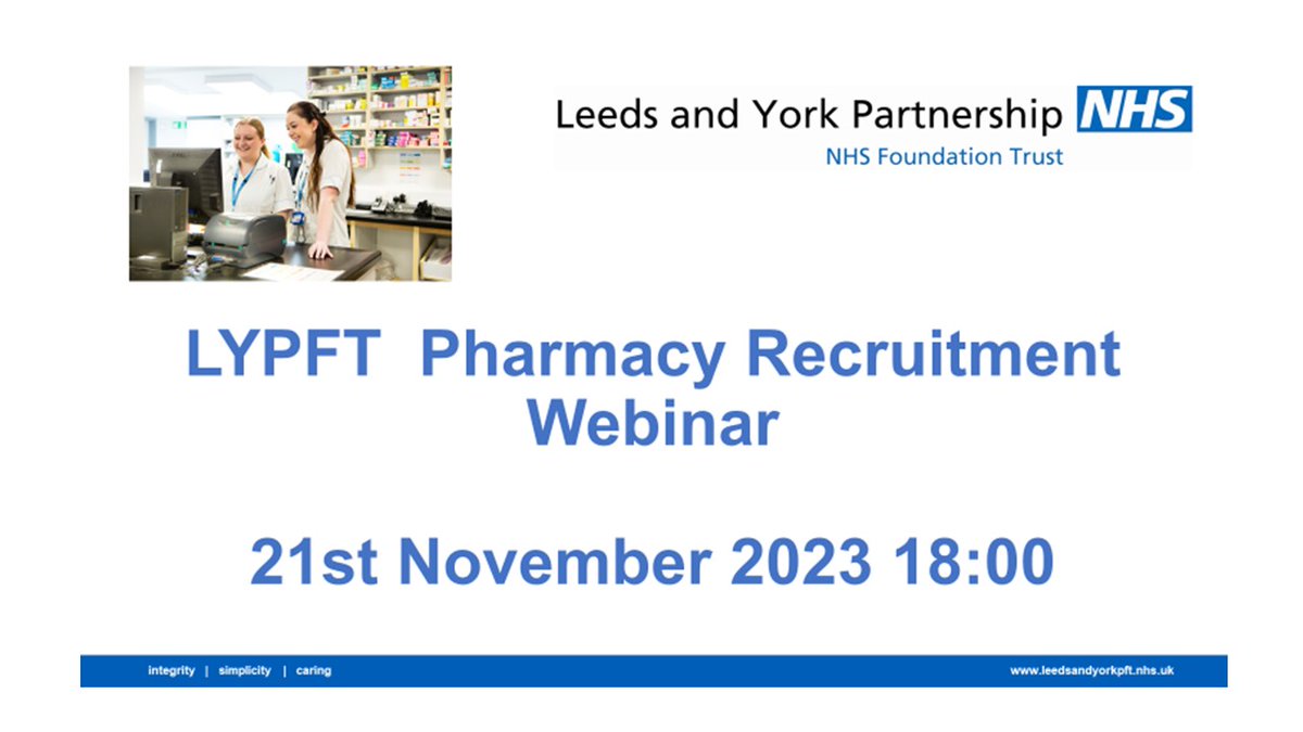 LeedsandYorkPFT's tweet photo. Are you enthusiastic and motivated? We're looking for pharmacists, technicians and pharmacy support workers. Tomorrow, we are hosting a Pharmacy Webinar via Teams. 

Meeting ID: 389 675 557 393 
Passcode: 3X25KP 

And see our current vacancies: https://t.co/C8viuED9SS https://t.co/FFnYrz4Uf7