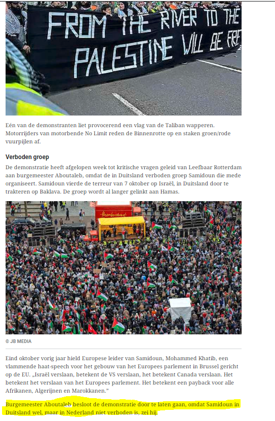 Mirjam152's tweet photo. Rotterdam: "Burgemeester Aboutaleb besloot de demonstratie door te laten gaan." Begrijp ik best. Een vlag van Israël ophangen is VEEL provocerender dan From the River to the Sea, een motorbende en de elders verboden organisatie Samidoun. https://t.co/J4mSZPJvkL