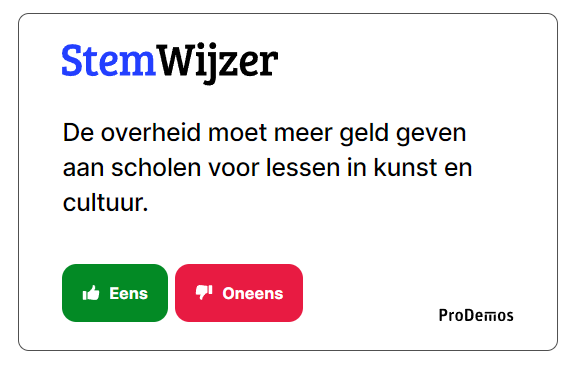 🎨De overheid moet meer geld geven aan scholen voor lessen in kunst en cultuur. 

Wat vind jij? Doe de StemWijzer op StemWijzer.nl

#verkiezingen2023 #TK2023 #TweedeKamer