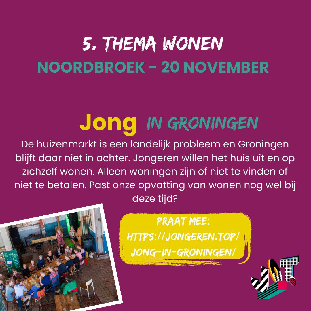 Wonen. Een van de meest actuele thema’s. Wat zijn jouw zorgen en ideeen? Ben je tussen 16-27 jaar? Deel ze vanmiddag in Noordbroek. #samenmakenwedetoekomst