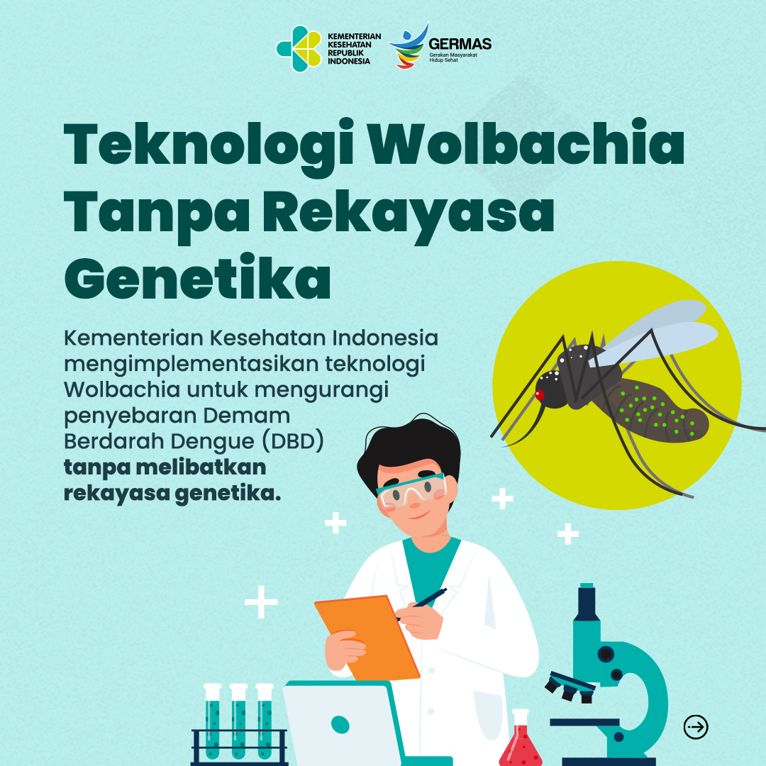 AyoSehatKemkes's tweet photo. Hi Healthies,

Demam Berdarah Dengue (DBD) merupakan penyakit disebabkan oleh Virus Dengue yang ditularkan melalui nyamuk Aedes aegypti. Untuk mengendalikan kasus DBD, pemerintah Indonesia mengenalkan Teknologi Wolbachia yang telah terbukti efektif mampu menurunkan kejadian DBD. https://t.co/XowJOdhJjt