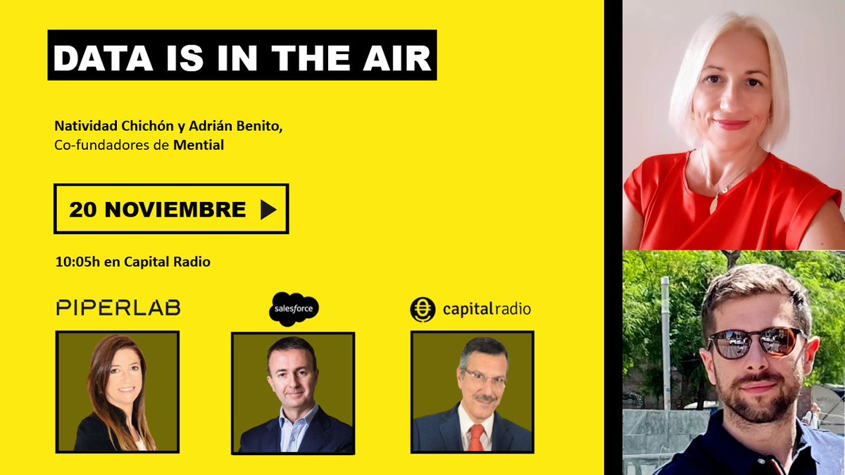 PiperLab (@piperlab_es) on Twitter photo Comenzamos Data is in the air en <a href="/CAPITALRADIOB/">CAPITAL RADIO</a>
con Adrián Benito y Natividad Chichón, cofundadores de Mential, para hablar de cómo puede mejorar la #InteligenciaArtificial el tratamiento de la salud mental Comenzamos Data is in the air en <a href="/CAPITALRADIOB/">CAPITAL RADIO</a>
con Adrián Benito y Natividad Chichón, cofundadores de Mential, para hablar de cómo puede mejorar la #InteligenciaArtificial el tratamiento de la salud mental