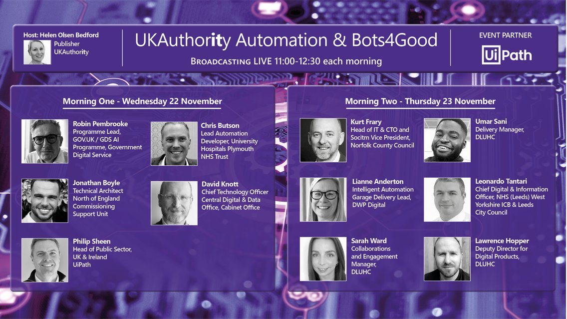Automation_UHP's tweet photo. We'll be speaking at the @UKAuthority  "Bots4Good" event this Wednesday 22nd November at 11:20am on our automation journey so far, and what we hope to bring to UHP-NHS in the future through automation and AI https://t.co/5aHCkuAg6T https://t.co/89Pm0kzKF9