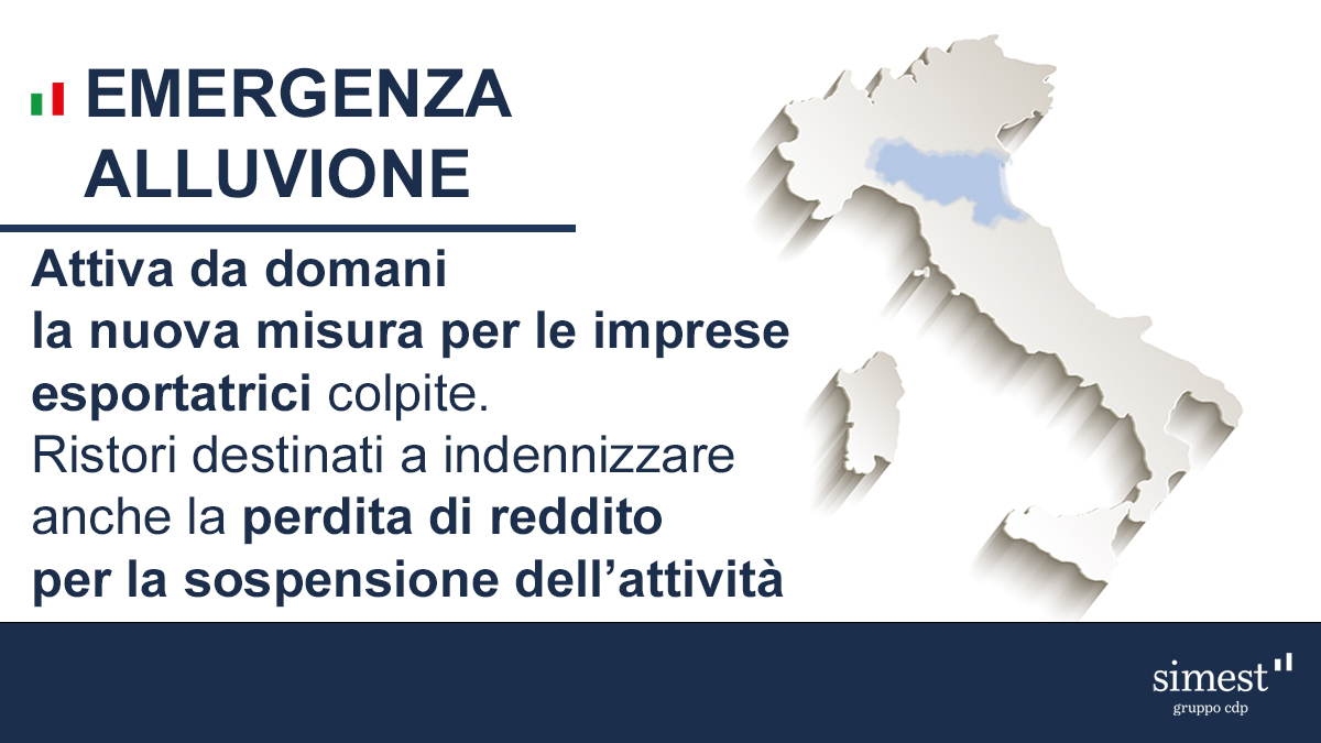 #AlluvioneEmiliaRomagna | Dal #21novembre sarà attiva la nuova misura ideata da <a href="/ItalyMFA/">Farnesina 🇮🇹</a> e #SIMEST.
Ristori destinati a indennizzare anche la perdita di reddito per la sospensione dell’attività.
#internazionalizzazione #export
🔴Per saperne di più 👇➡️t.ly/t0nC0⬅️
