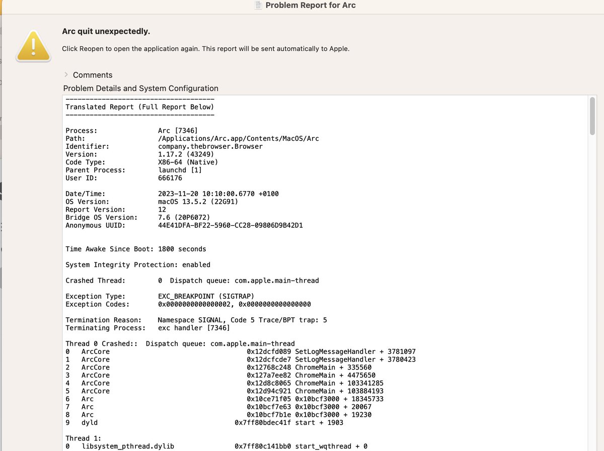 josegalaz_'s tweet photo. @ArcMembership , I got this "Arc quit unexpectedly" error, what could be the problem? https://t.co/sL9kCa0eWV