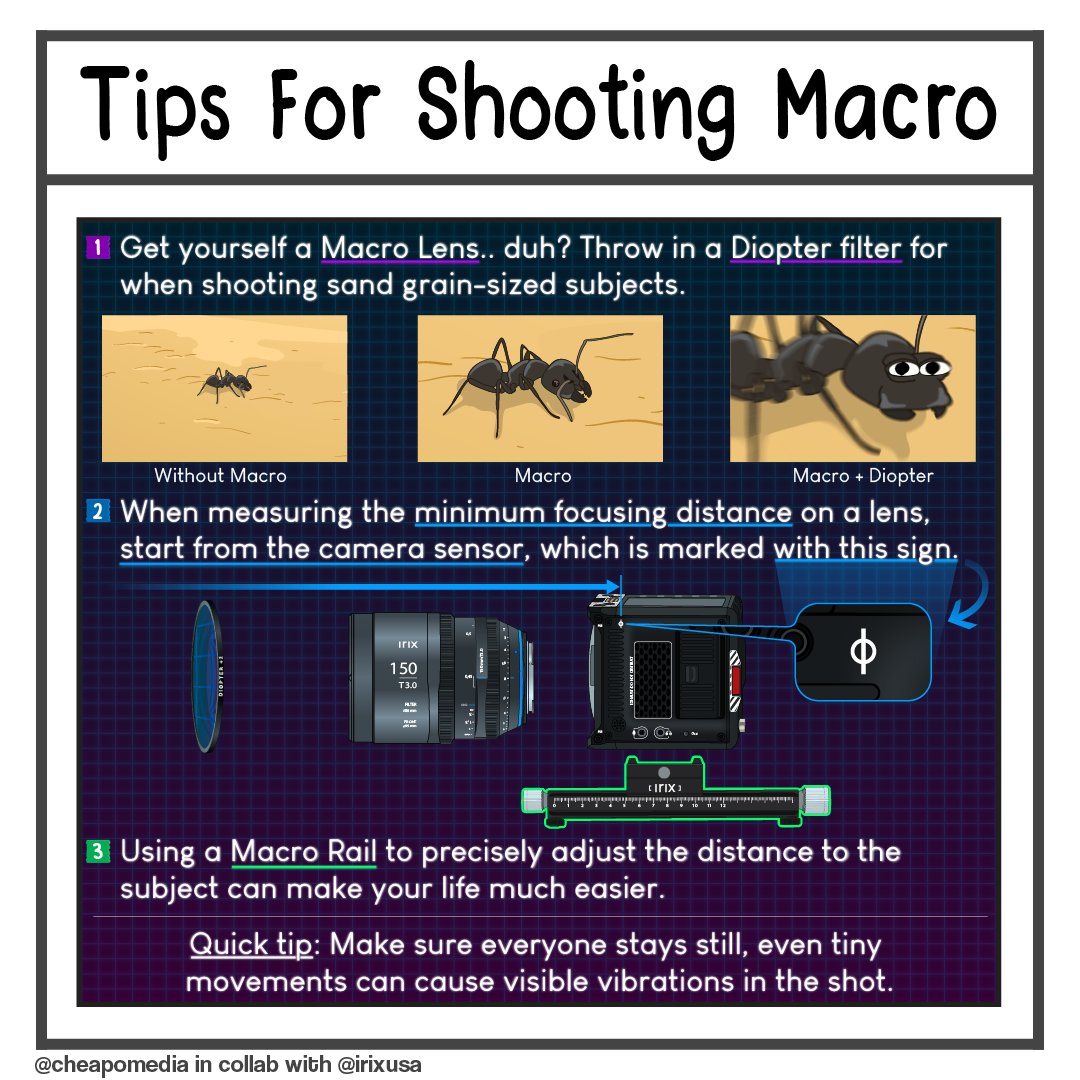 Ready to shoot macro? Here's some tips for your macro shots! 😎

Post by <a href="/cheapomedia/">cheap'o'media</a>  in collaboration with <a href="/IrixUSA/">Irix Lens USA</a> 

#cheapomedia #irix #irixlenses #irixusa #macro #filmmaking #filmmaker #filmingmacro