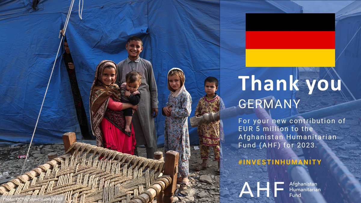 Thank you, #Germany, for your new contribution of €5 mil to the AHF for 2023 to support life-saving activities in #Afghanistan. A core and multi-year contributing donor to the AHF, Germany contributed over €210 mil to the #AHF since the Fund’s inception.

#InvestInHumanity