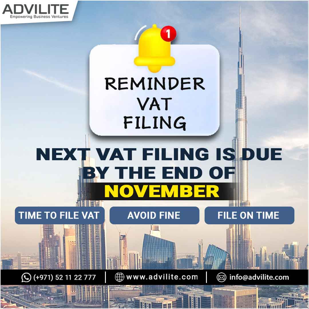 advilite's tweet photo. Don't miss out on crucial VAT filings! ⏰ Your next filing is due by the end of November. It's time to act – avoid fines and file on time with Advilite. 
#advilite #reminder #vatfiling #uae #November #taxes #businessuae #VATTax #businessuae https://t.co/u5b0RuKQAx