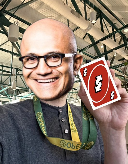 KabsNick's tweet photo. @satyanadella Microsoft pulled off the ultimate magic trick: they acquired OpenAI without actually acquiring it, and turned it fully for-profit without really making it fully for-profit. Satya's playing 4D Chess, and we're all just trying to keep up with the game of corporate wizardry
#AI https://t.co/MNoQQ5BjC1