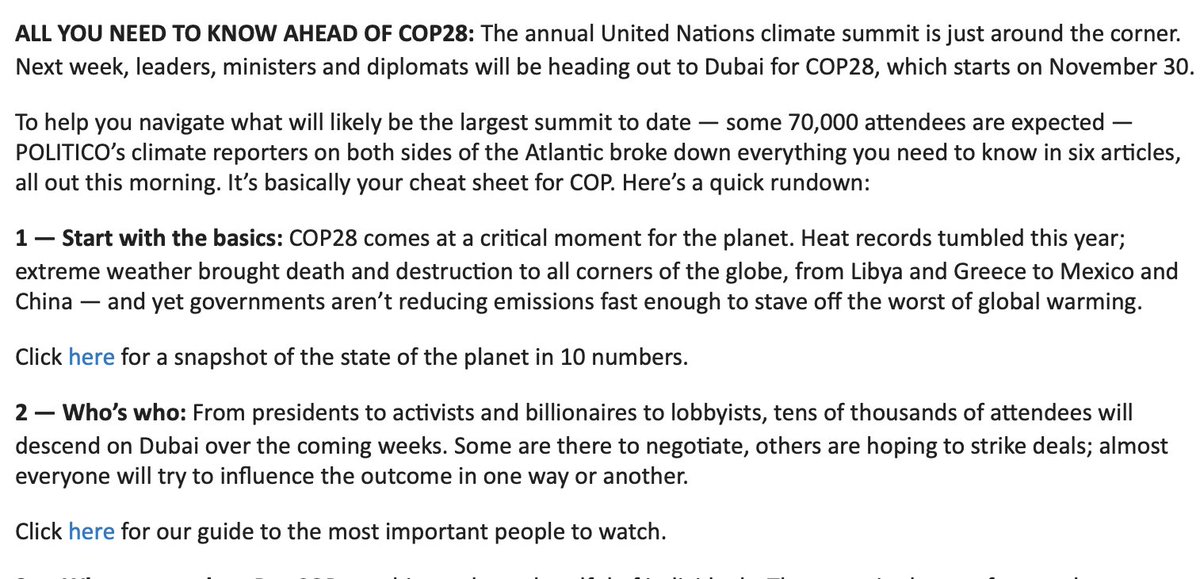 🚨Impressive work by my colleagues @ZiaWeise @KarlMathiesen @CharlieCooper8 @zcolman @saraschonhardt bringing you literally everything you need to know to start preparing before #COP28
