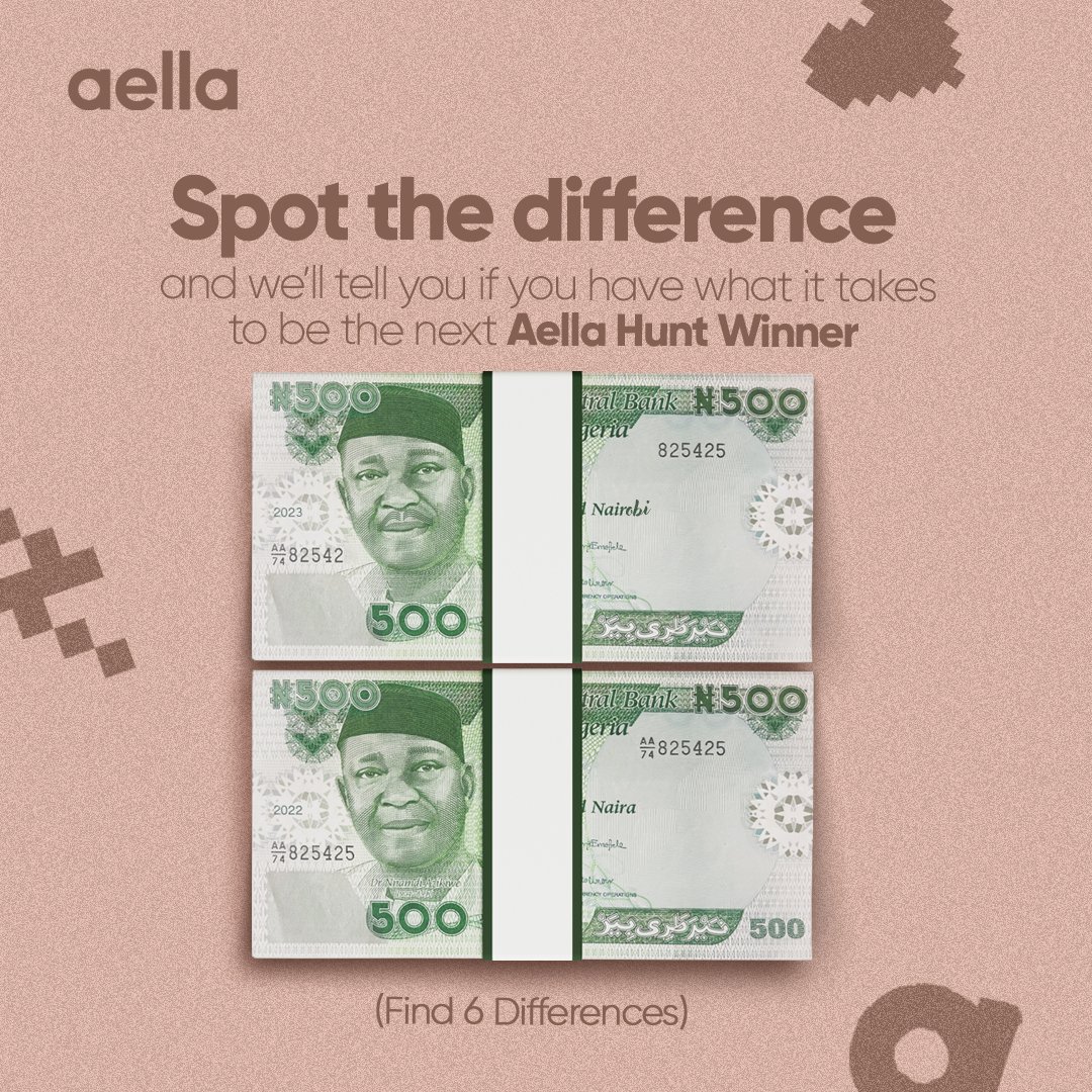 Got what it takes to be an Aella Hunt winner?

Spot the differences in the images below and let's see.

#Aella #Aellaapp #AellaHunt #EasyLoans #EmpoweringNigeria